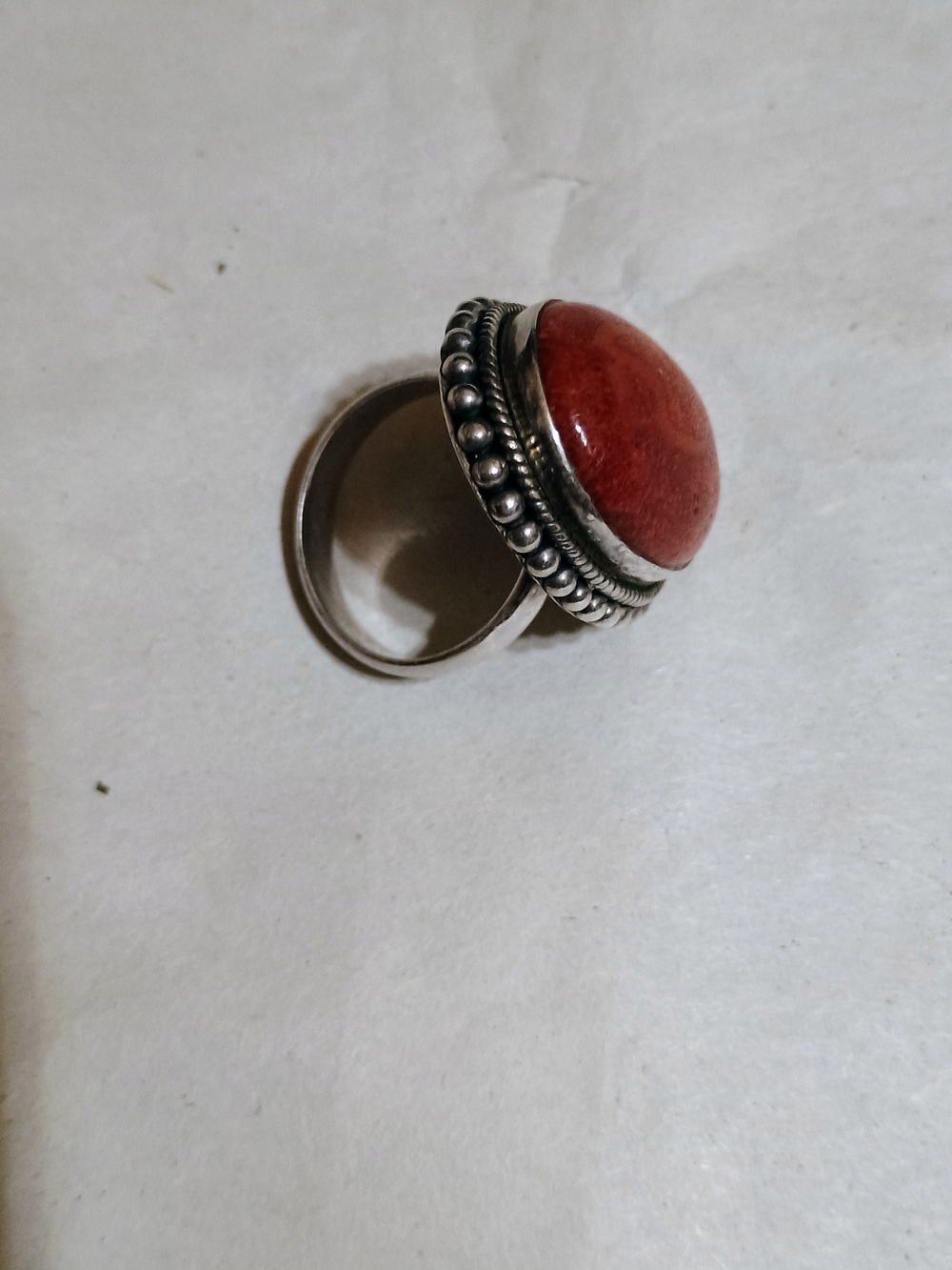 Red Statement Cabochon Silver Ring - Picture 2 of 5